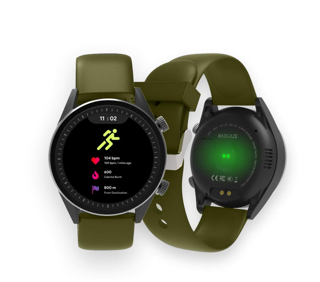 WatchOut Wearables Presents MadGaze : World's First Gesture Controlled & 4G IoT Enabled Smartwatch (Military Green Silicone) SaumyasStore