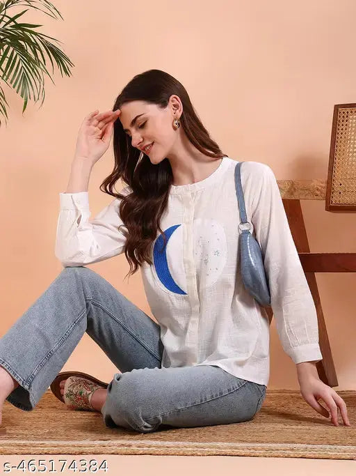 White Tie-Dye Crepe Loose Fit Shirt SaumyasStore