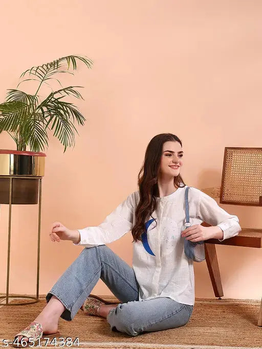 White Tie-Dye Crepe Loose Fit Shirt SaumyasStore