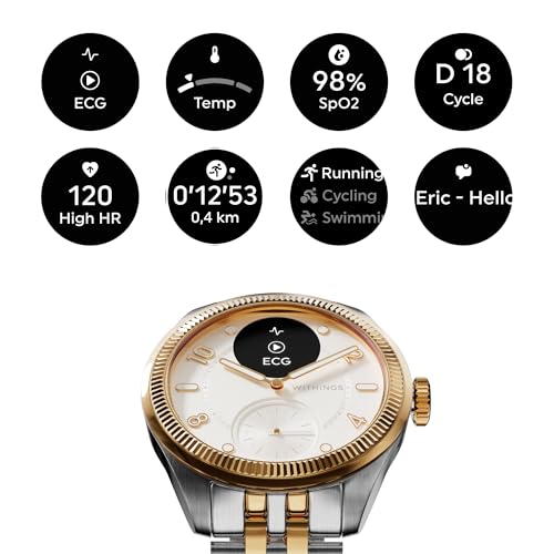 Withings ScanWatch Nova Brilliant, Heart Health Hybrid Unisex Smartwatch- ECG, SPO2, Temperature Monitoring, Sleep, Respiratory Health, Cycle Monitoring, 30-Day Battery Life (Gold-Silver) SaumyasStore