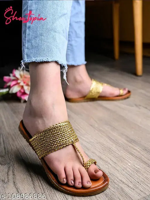 Women Golden Flats SaumyasStore