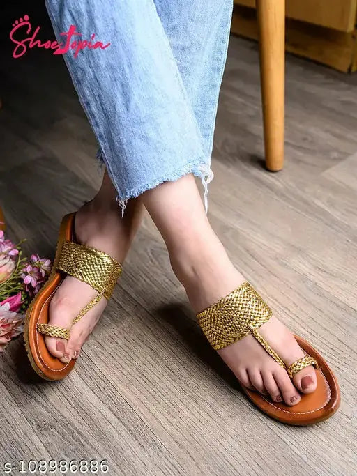 Women Golden Flats SaumyasStore