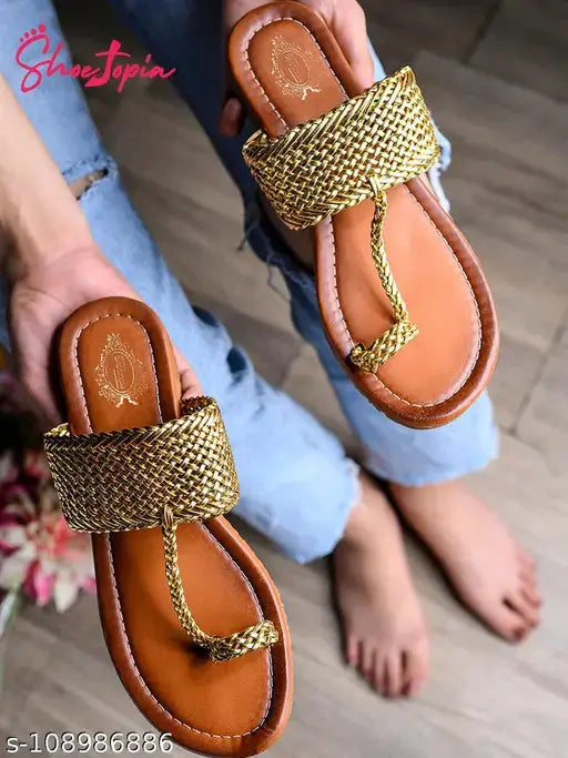 Women Golden Flats SaumyasStore