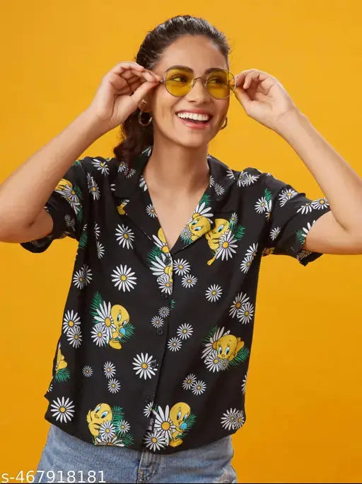 Women Regular Fit Printed Lapel Collar Casual Shirt SaumyasStore