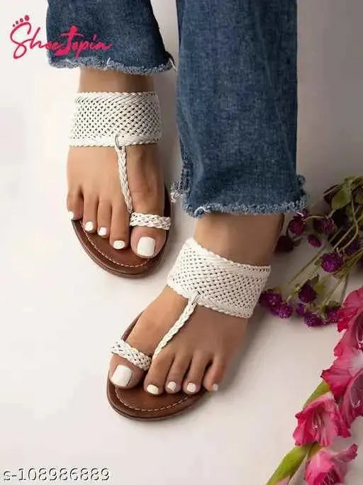 Women White Flats SaumyasStore