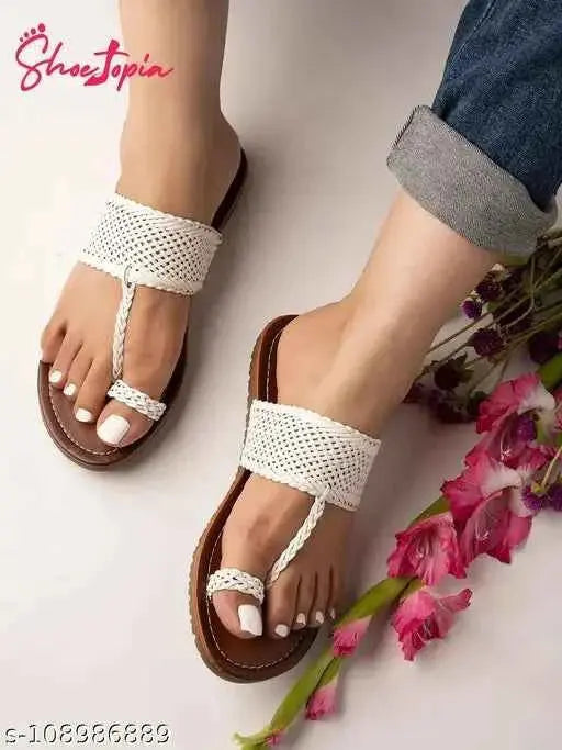 Women White Flats SaumyasStore