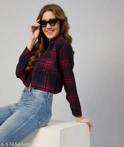 Women's Self-Design Regular Navy Blue Shirts SaumyasStore