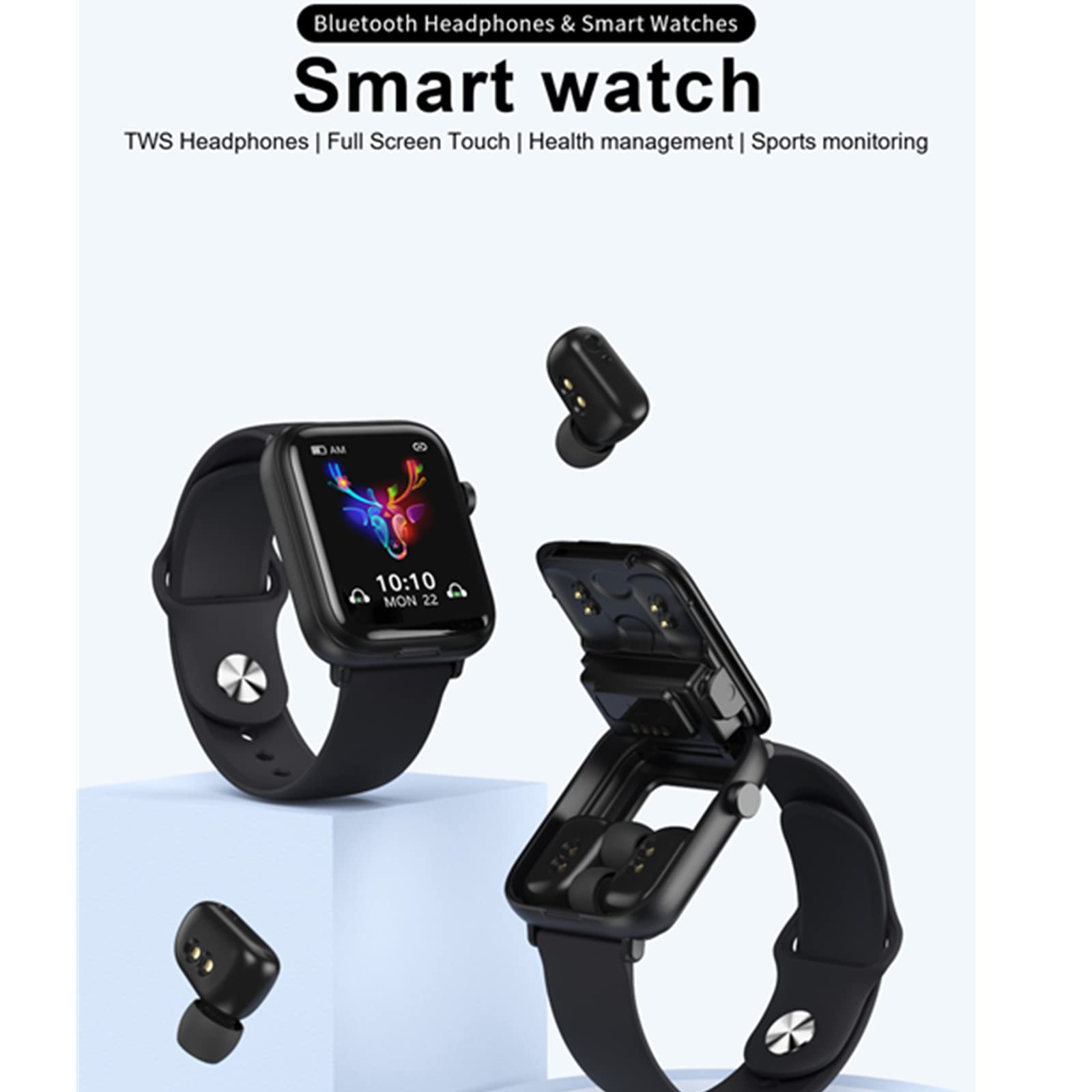 X8 2 in 1 Smart Watch with Earbuds Smartwatch TWS Bluetooth Earphone Health Monitor Sport Watch Fitness Tracker (X8-Black) SaumyasStore