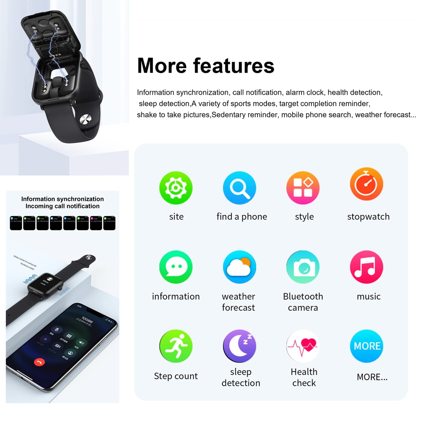X8 2 in 1 Smart Watch with Earbuds Smartwatch TWS Bluetooth Earphone Health Monitor Sport Watch Fitness Tracker (X8-Black) SaumyasStore