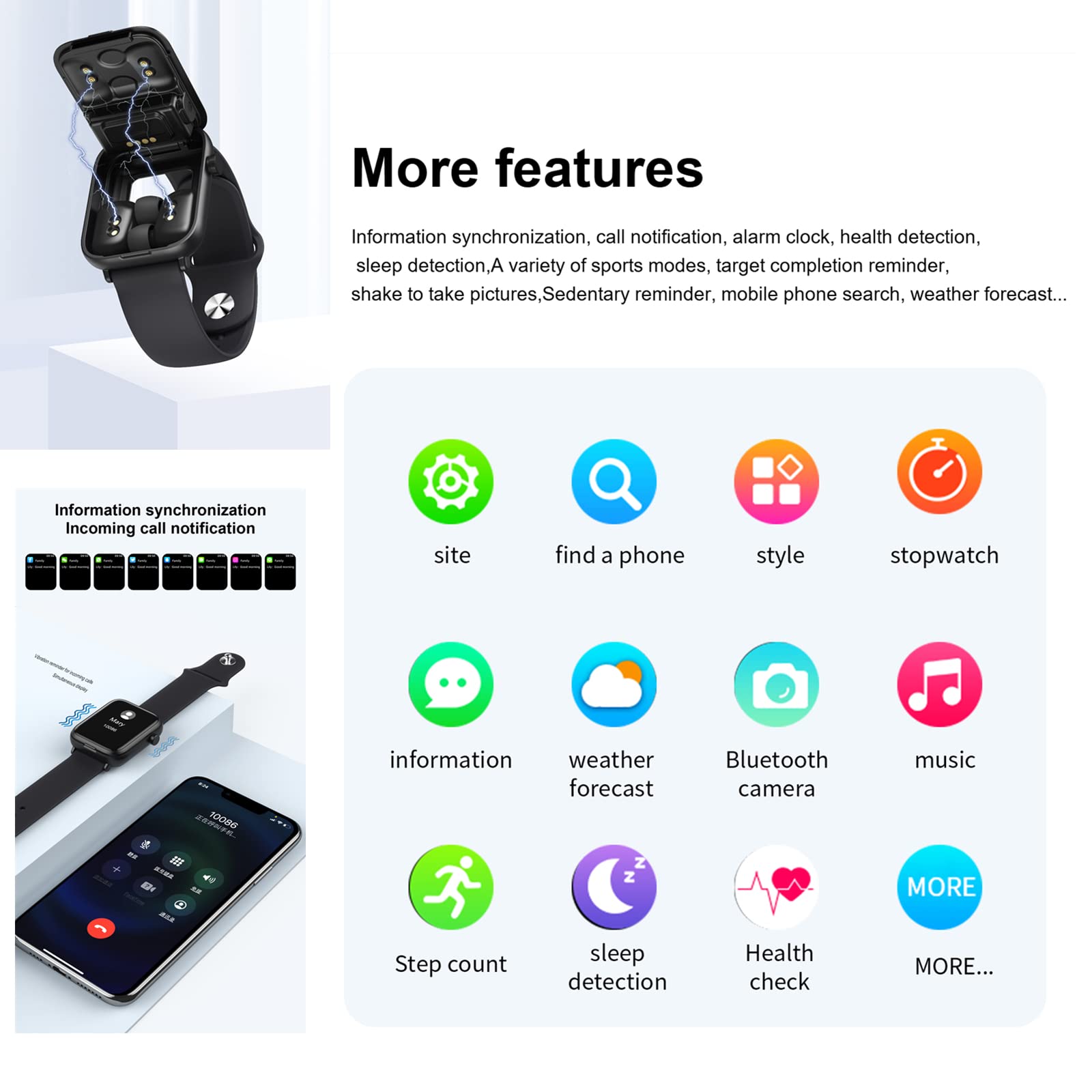 X8 2 in 1 Smart Watch with Earbuds Smartwatch TWS Bluetooth Earphone Health Monitor Sport Watch Fitness Tracker (X8-Black) SaumyasStore