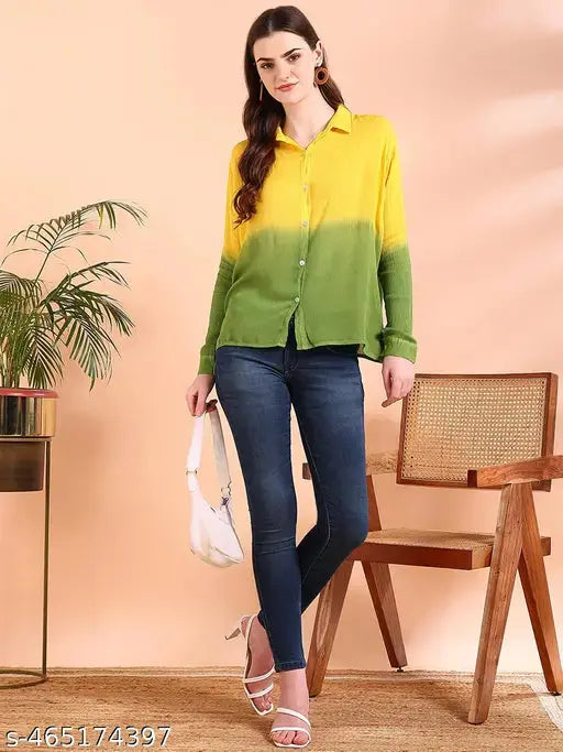 Yellow Tie-Dye Crepe Loose Fit Shirt SaumyasStore