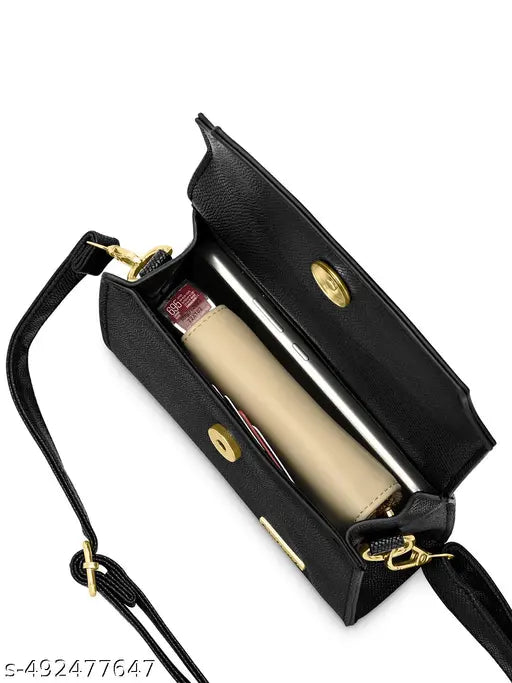 Fastrack Black Solid PU Structured Sling Bag for Women
