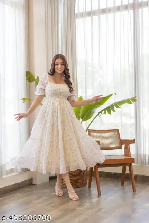 Women Fit and Flare White Dress