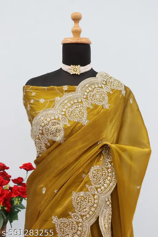 Fancy Thread Work Saree With Sequence Work