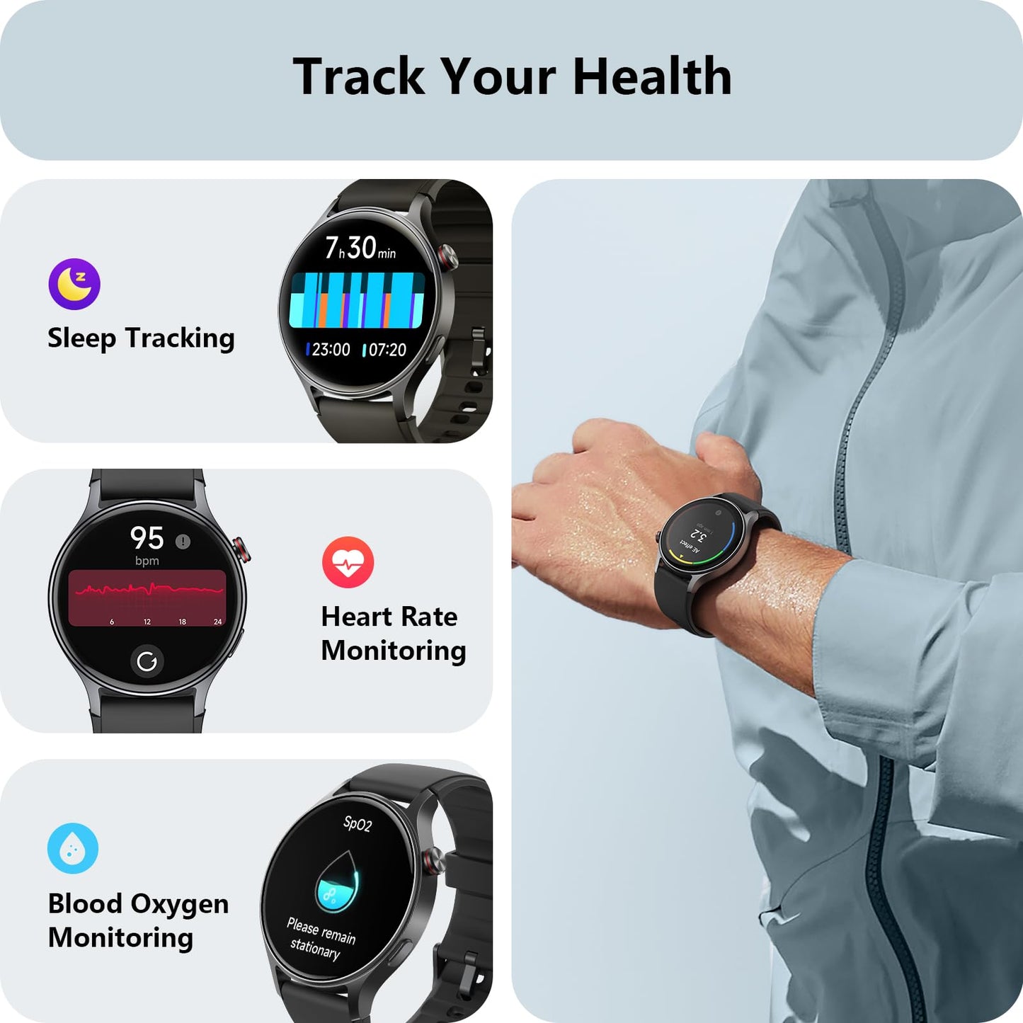 aeac Smart Watch for Women, AMOLED Ultra-Clear Screen Activity Trackers with Heart Rate/Sleep/SpO2 Monitor, Smartwatch for iPhone/Samsung/Android, 110+ Sport Modes Waterproof Fitness Watch (Black) SaumyasStore