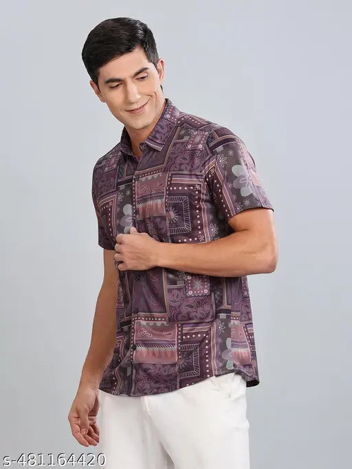 Bullmer Men's Ethnic Motif Regular Spread Collar Multicolor Shirts