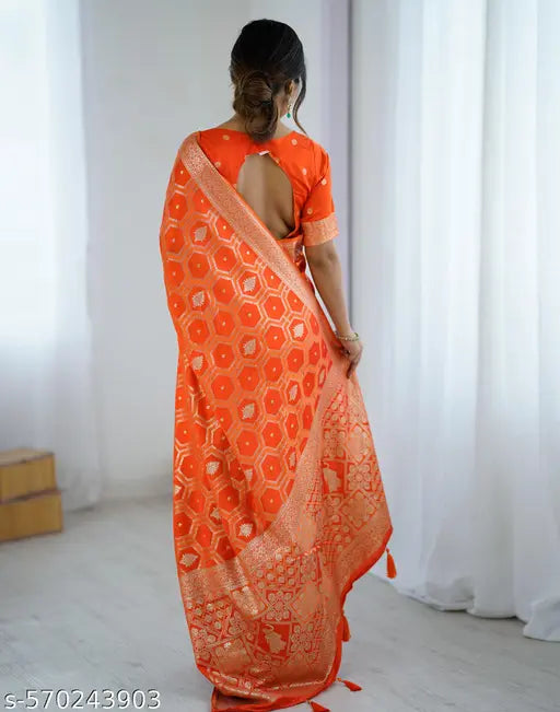 SATRANI Silk Orange Saree with Silk Blouse