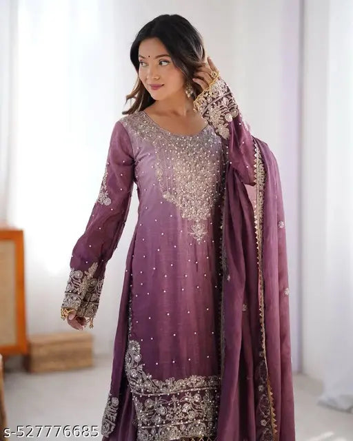New Designer Collection in Pure Chinnon With Heavy Embroidery Stitched Ready to Wear Suit