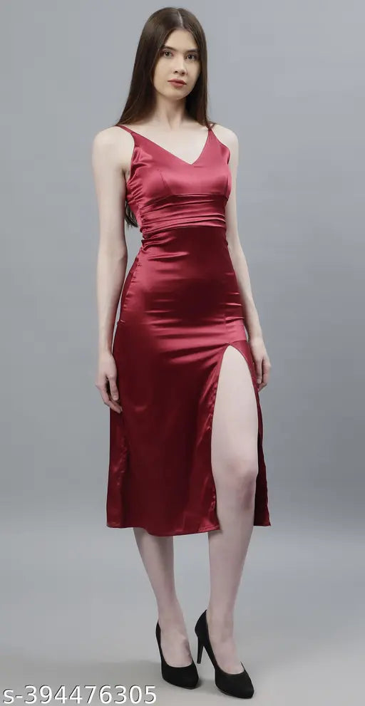 Side Slit Satin Dress