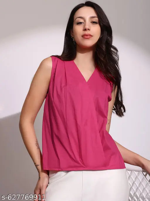 Globus Women Pink Sleeveless Wrap V-Neck Gathered & Pleated Casual Top