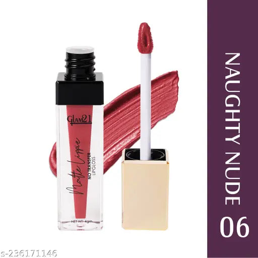 Glam21 Matte Lippie No Transfer Lip Gloss | Lightweight and comfortable| Creamy Matte Formula - 4 gm | Naughty Nude-06