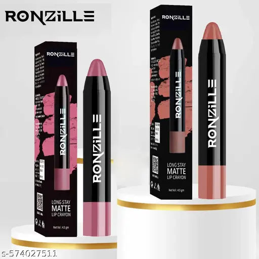 Ronzille Lip Crayon |12-Hour Stay | Highly Matte Finish | Pigmented | Lipstick for Women | Smudge-Proof Lipstick | Retractable Lip Crayon | Transferproof Lipstick, Pack of 2