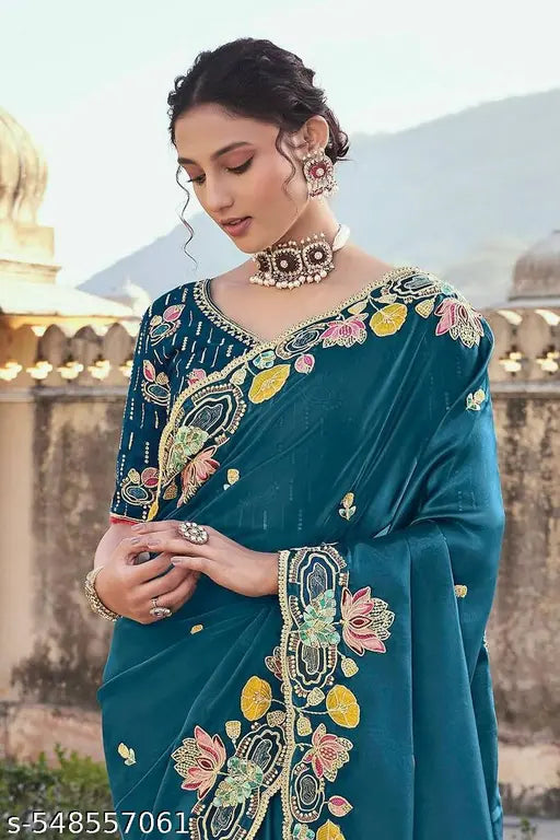 Women's Traditional Embroidered Organza Saree || Saree for Wedding || Wedding Saree