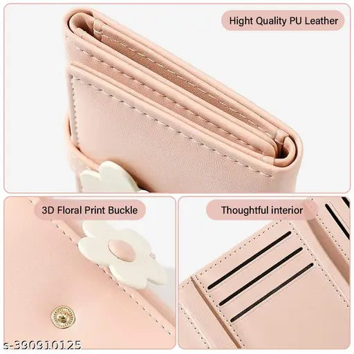 Girls Wallet Women Wallet PU Leather Card Holder Girls Wallet Cute Flower Snap Button Wallet with Lovely Heart Shaped Photo Window Gift Wallet for Girls Christmas Gift