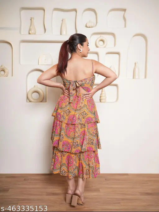 Purvaja Women's Midi Length Layered Dress