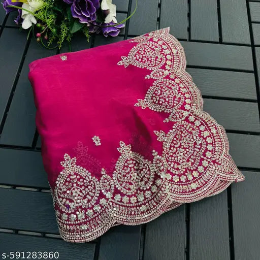 Fancy Thread Work Saree With Sequence Work