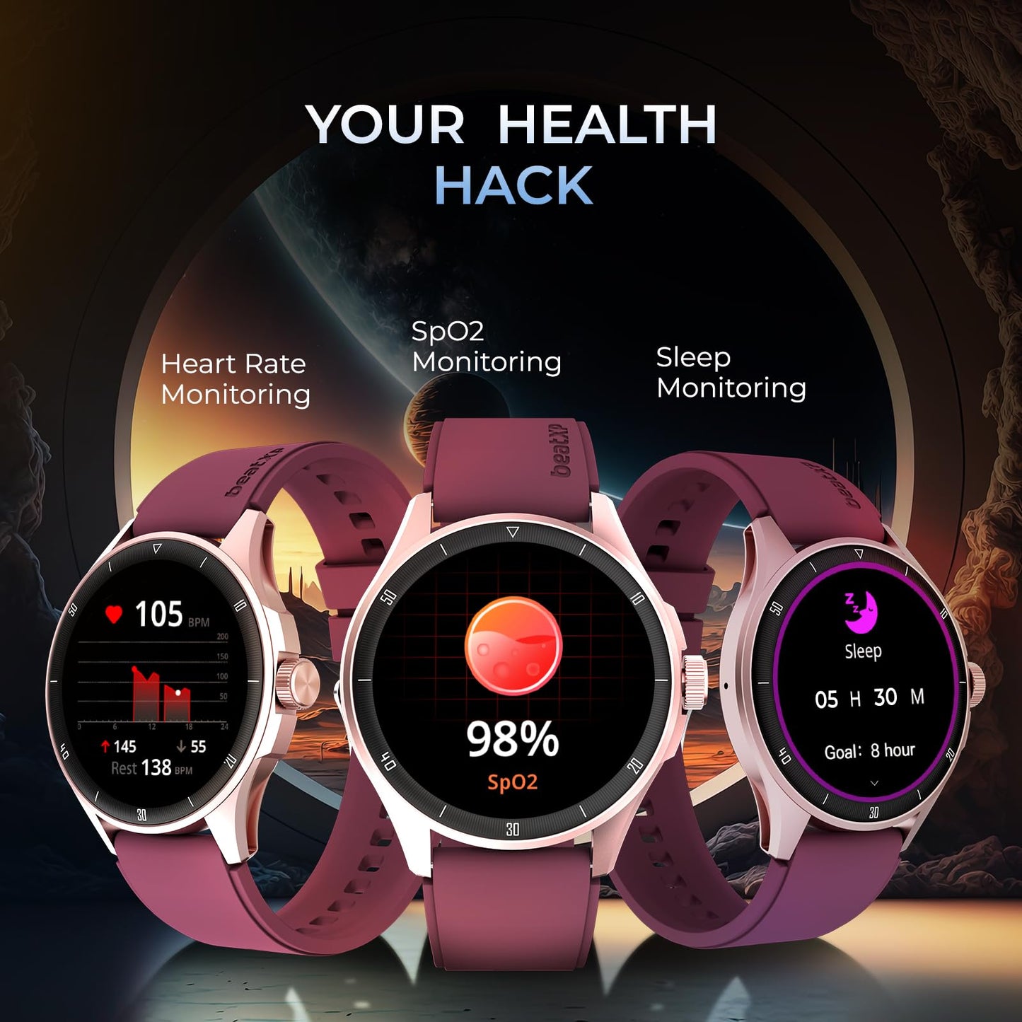 beatXP Vega Neo 1.43" (3.6 cm) Super AMOLED Display, One-Tap Bluetooth Calling Smart Watch, Metal Body, 466 * 466px, 500 Nits Brightness (Gold & Deep Wine) SaumyasStore