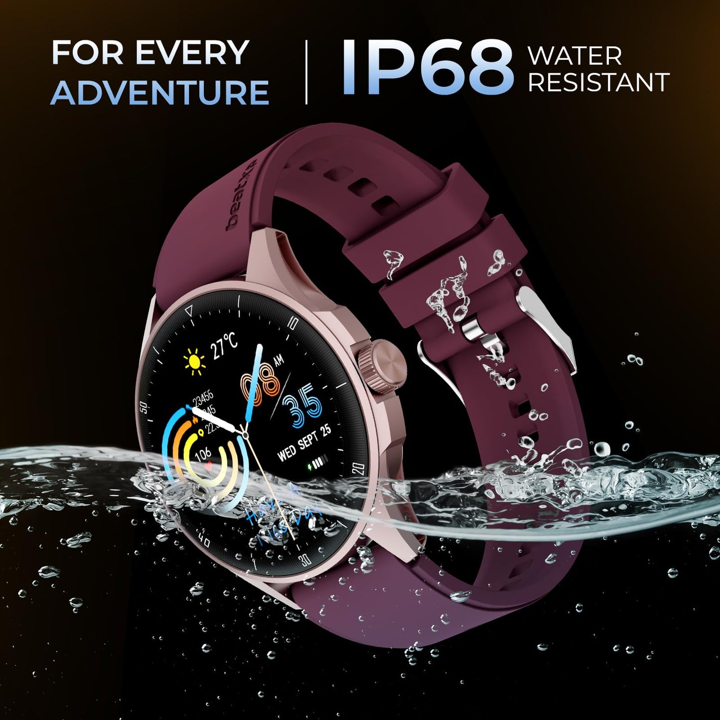 beatXP Vega Neo 1.43" (3.6 cm) Super AMOLED Display, One-Tap Bluetooth Calling Smart Watch, Metal Body, 466 * 466px, 500 Nits Brightness (Gold & Deep Wine) SaumyasStore