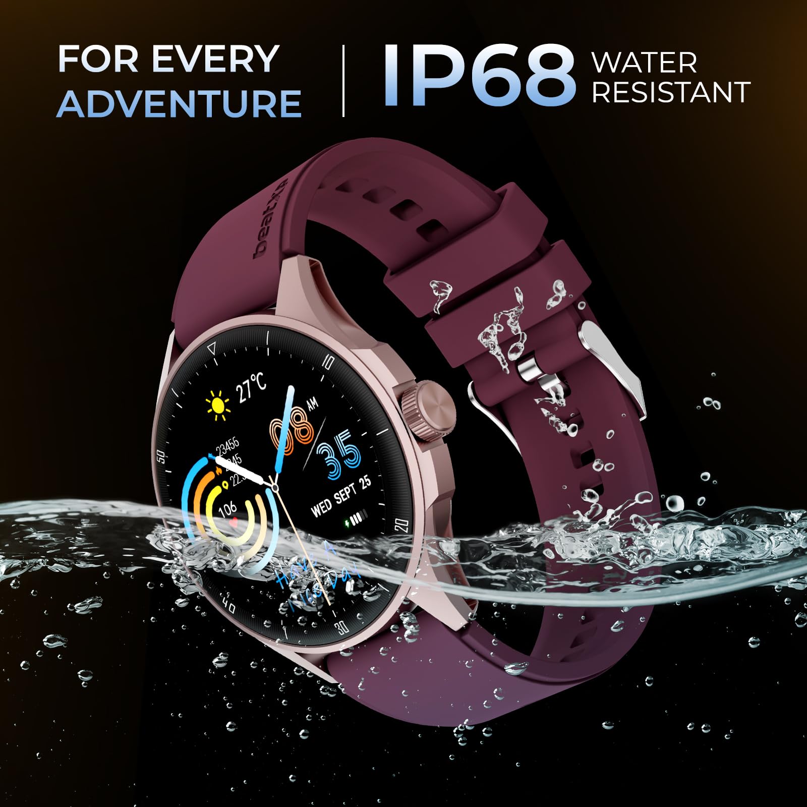 beatXP Vega Neo 1.43" (3.6 cm) Super AMOLED Display, One-Tap Bluetooth Calling Smart Watch, Metal Body, 466 * 466px, 500 Nits Brightness (Gold & Deep Wine) SaumyasStore