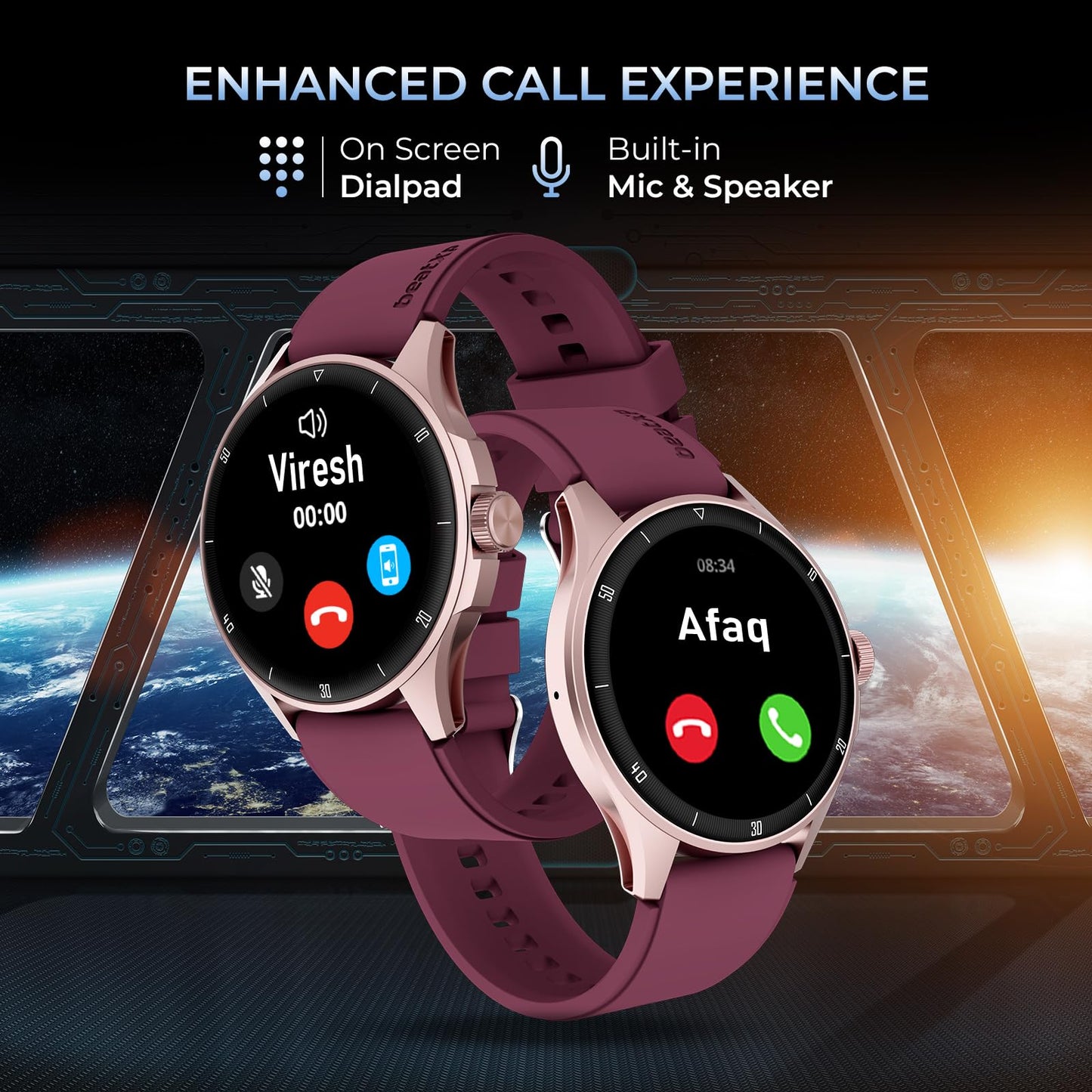 beatXP Vega Neo 1.43" (3.6 cm) Super AMOLED Display, One-Tap Bluetooth Calling Smart Watch, Metal Body, 466 * 466px, 500 Nits Brightness (Gold & Deep Wine) SaumyasStore