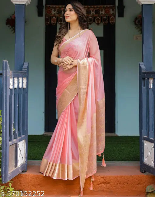 Chiffon Pink Saree with Silk Blouse