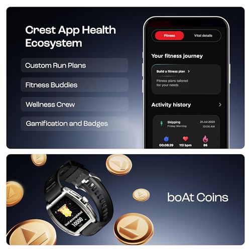 boAt Enigma Ascend Men's Luxury Smart Watch w/ 1.76”(4.47 cm) HD Display, Functional Crown, BT Calling, Upto 5 Days Battery, 100+Sports Modes, 200+Watch Faces, IP68, HR & SPO(Active Black) SaumyasStore