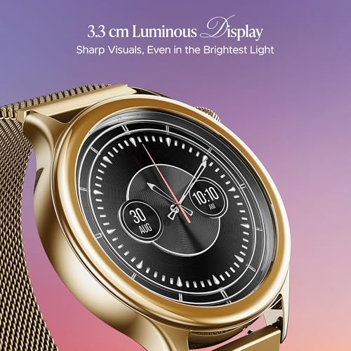 boAt Enigma Daze Women's Luxury Smart Watch w/ 1.3”(3.3cm) Luminous Display, Emergency SOS Live Location Sharing, Functional Crown, Watch Face Studio, QR Tray, BT Calling, HR & SpO2 (Metallic Gold) SaumyasStore