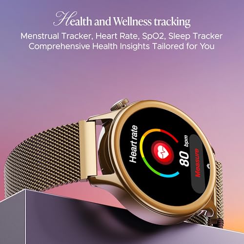 boAt Enigma Daze Women's Luxury Smart Watch w/ 1.3”(3.3cm) Luminous Display, Emergency SOS Live Location Sharing, Functional Crown, Watch Face Studio, QR Tray, BT Calling, HR & SpO2 (Metallic Gold) SaumyasStore