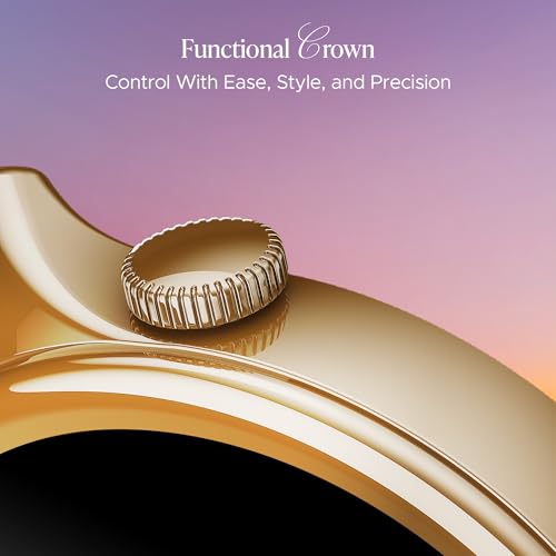 boAt Enigma Daze Women's Luxury Smart Watch w/ 1.3”(3.3cm) Luminous Display, Emergency SOS Live Location Sharing, Functional Crown, Watch Face Studio, QR Tray, BT Calling, HR & SpO2 (Metallic Gold) SaumyasStore