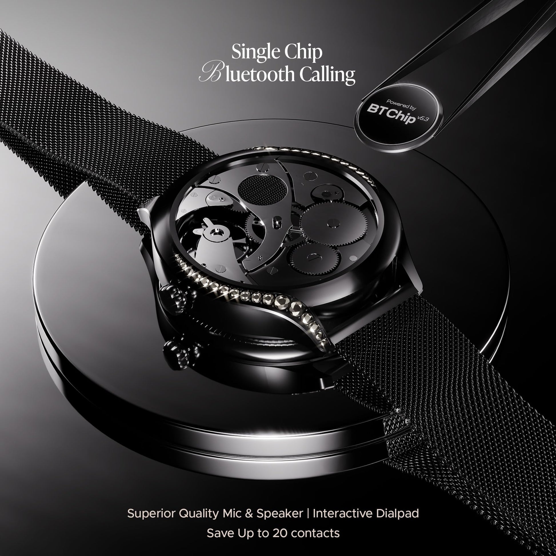 boAt Enigma Gem Women's Luxury Smart Watch w/ 1.19” (3.02cm) AMOLED Display, Emergency SOS Live Location Sharing, Watch Face Studio, QR Tray, BT Calling, 700+ Active Mode, HR & SpO2 (Metallic Black) SaumyasStore