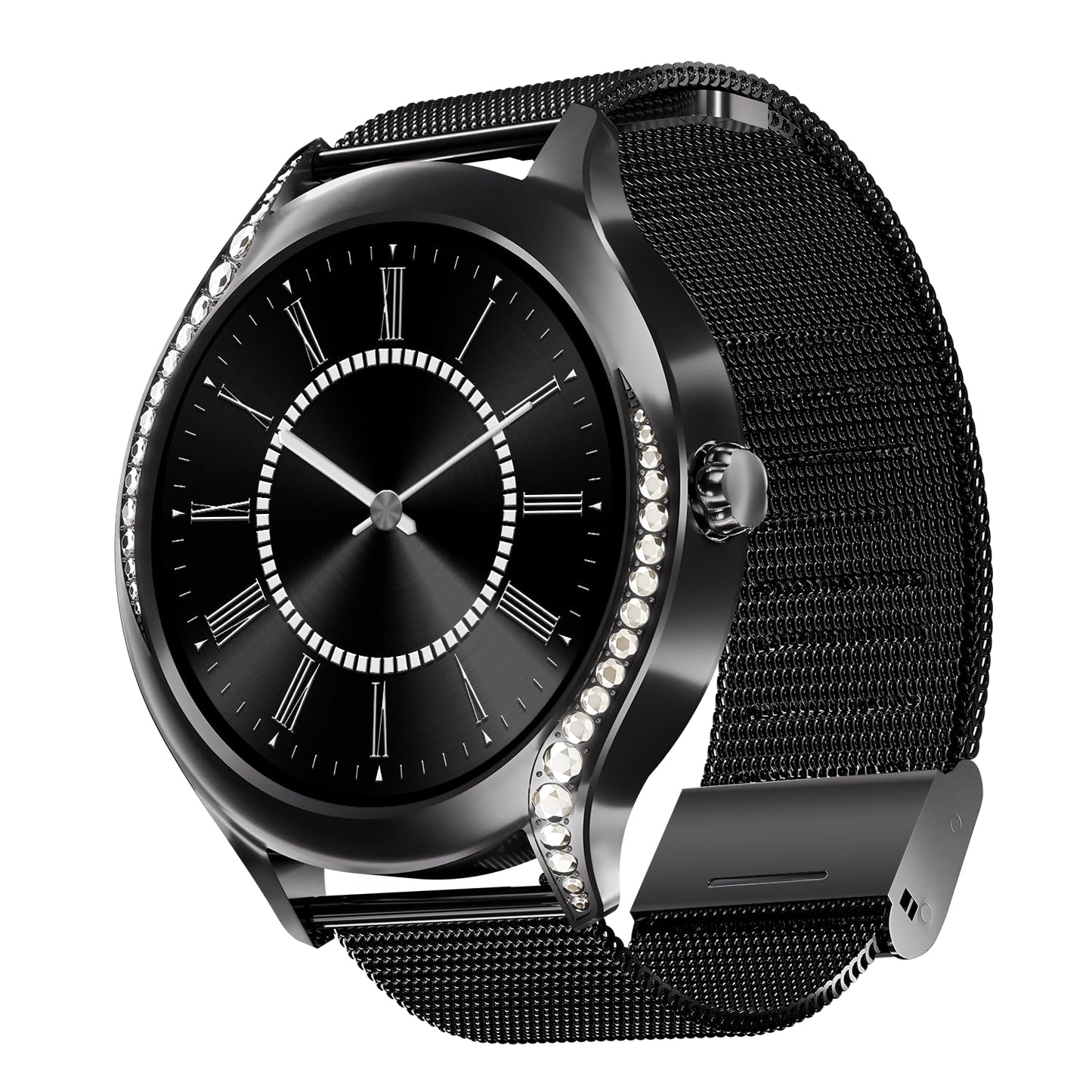 boAt Enigma Gem Women's Luxury Smart Watch w/ 1.19” (3.02cm) AMOLED Display, Emergency SOS Live Location Sharing, Watch Face Studio, QR Tray, BT Calling, 700+ Active Mode, HR & SpO2 (Metallic Black) SaumyasStore