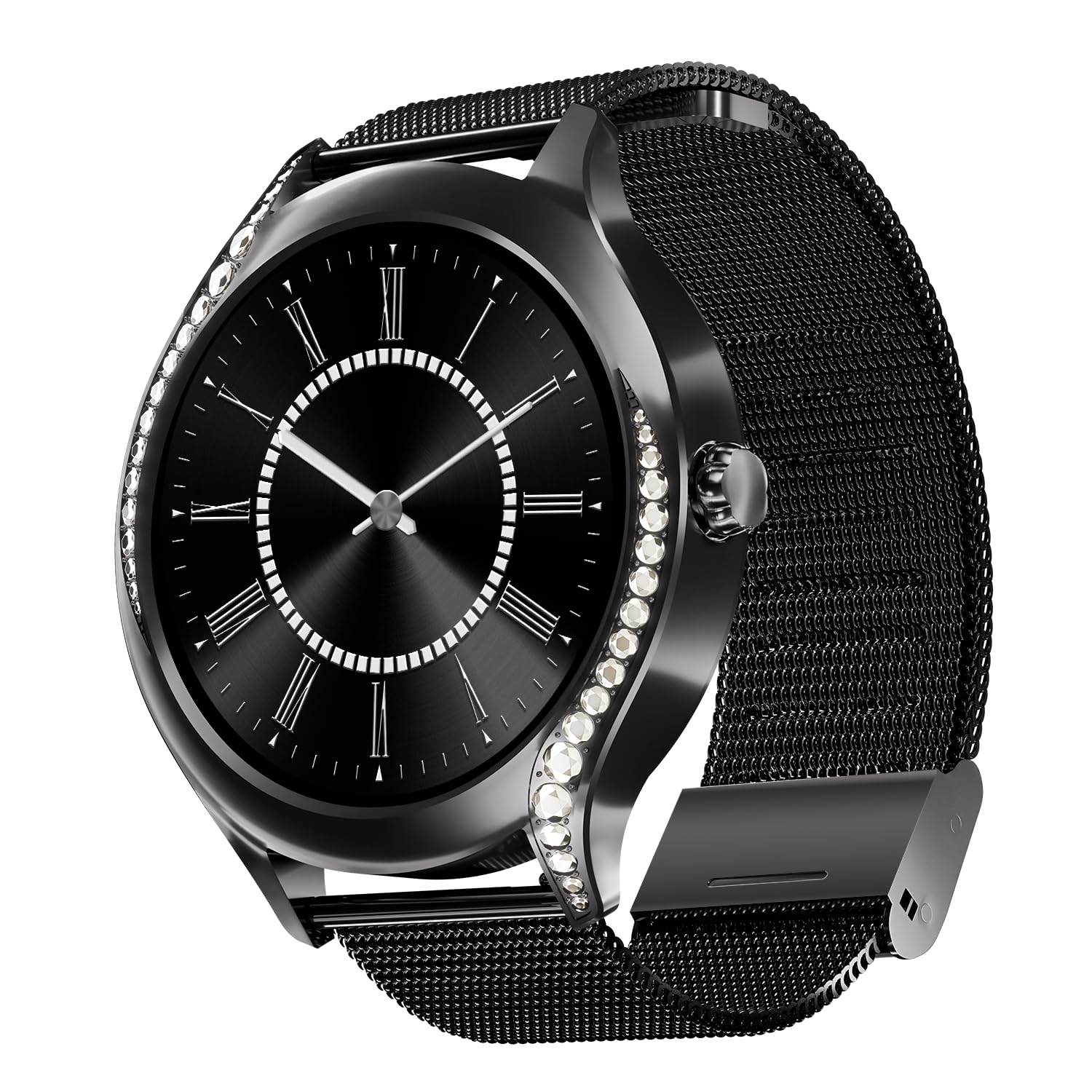 boAt Enigma Gem Women's Luxury Smart Watch w/ 1.19” (3.02cm) AMOLED Display, Emergency SOS Live Location Sharing, Watch Face Studio, QR Tray, BT Calling, 700+ Active Mode, HR & SpO2 (Metallic Black) SaumyasStore