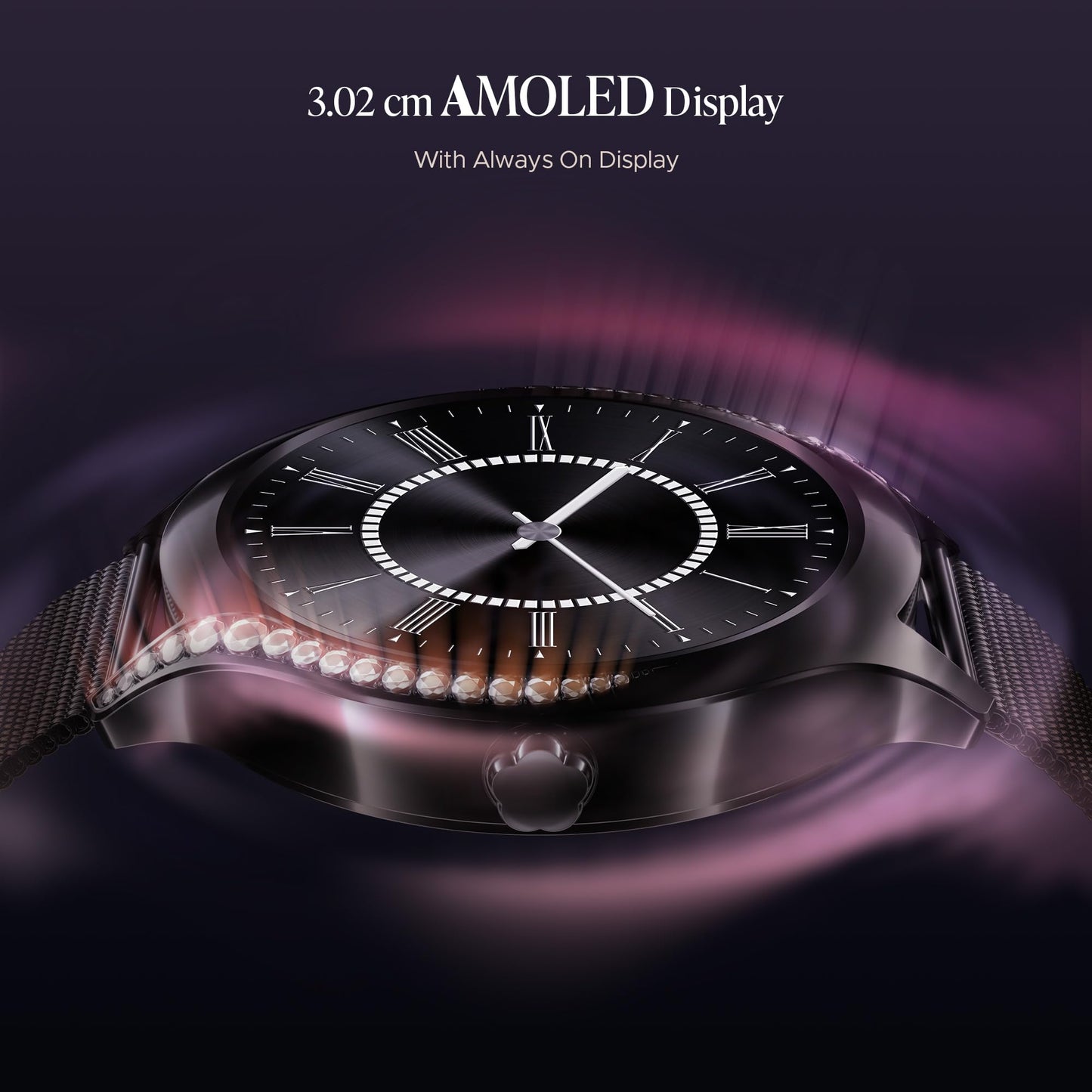 boAt Enigma Gem Women's Luxury Smart Watch w/ 1.19” (3.02cm) AMOLED Display, Emergency SOS Live Location Sharing, Watch Face Studio, QR Tray, BT Calling, 700+ Active Mode, HR & SpO2 (Metallic Black) SaumyasStore