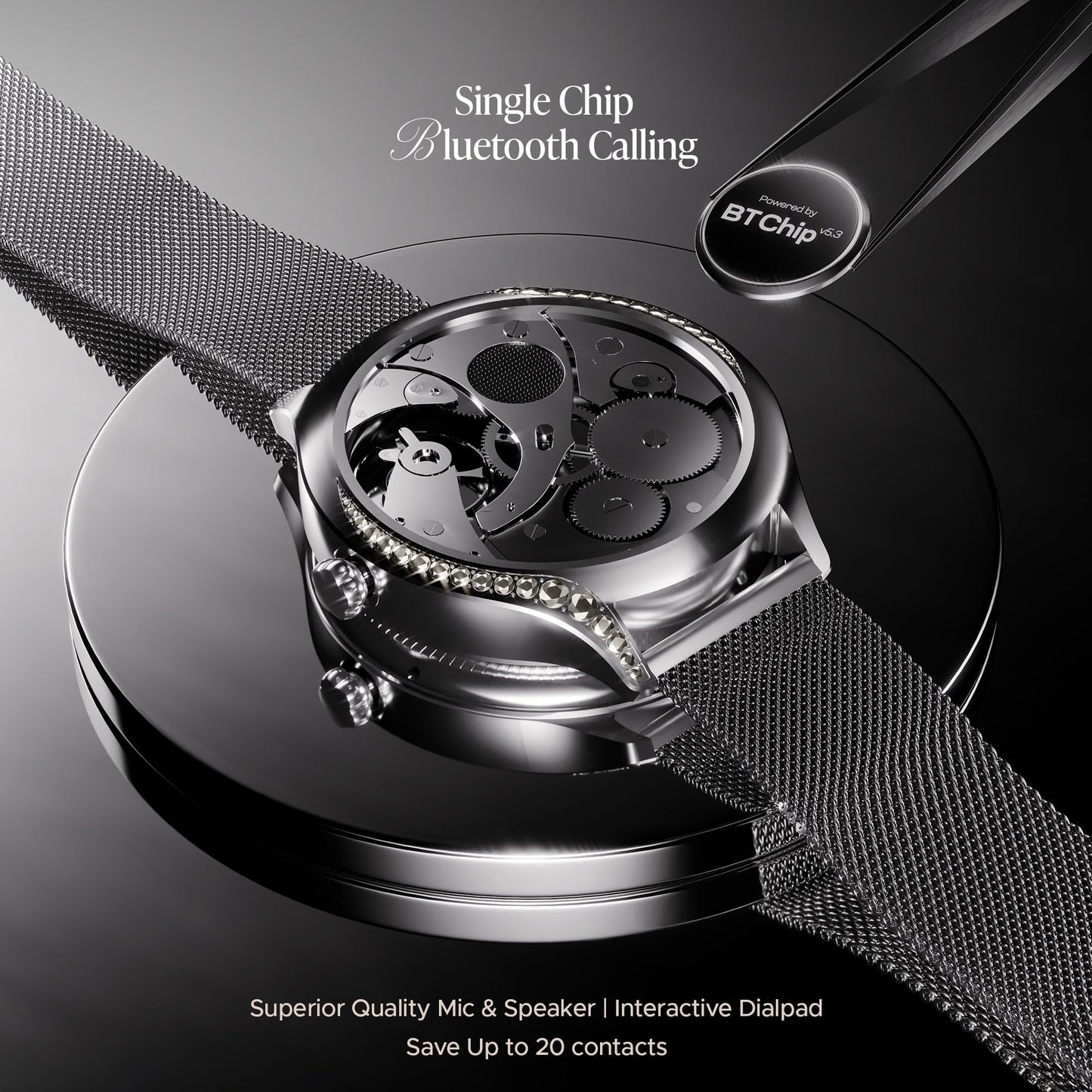 boAt Enigma Gem Women's Luxury Smart Watch w/ 1.19” (3.02cm) AMOLED Display, Emergency SOS Live Location Sharing, Watch Face Studio, QR Tray, BT Calling, 700+ Active Mode, HR & SpO2 (Metallic Silver) SaumyasStore