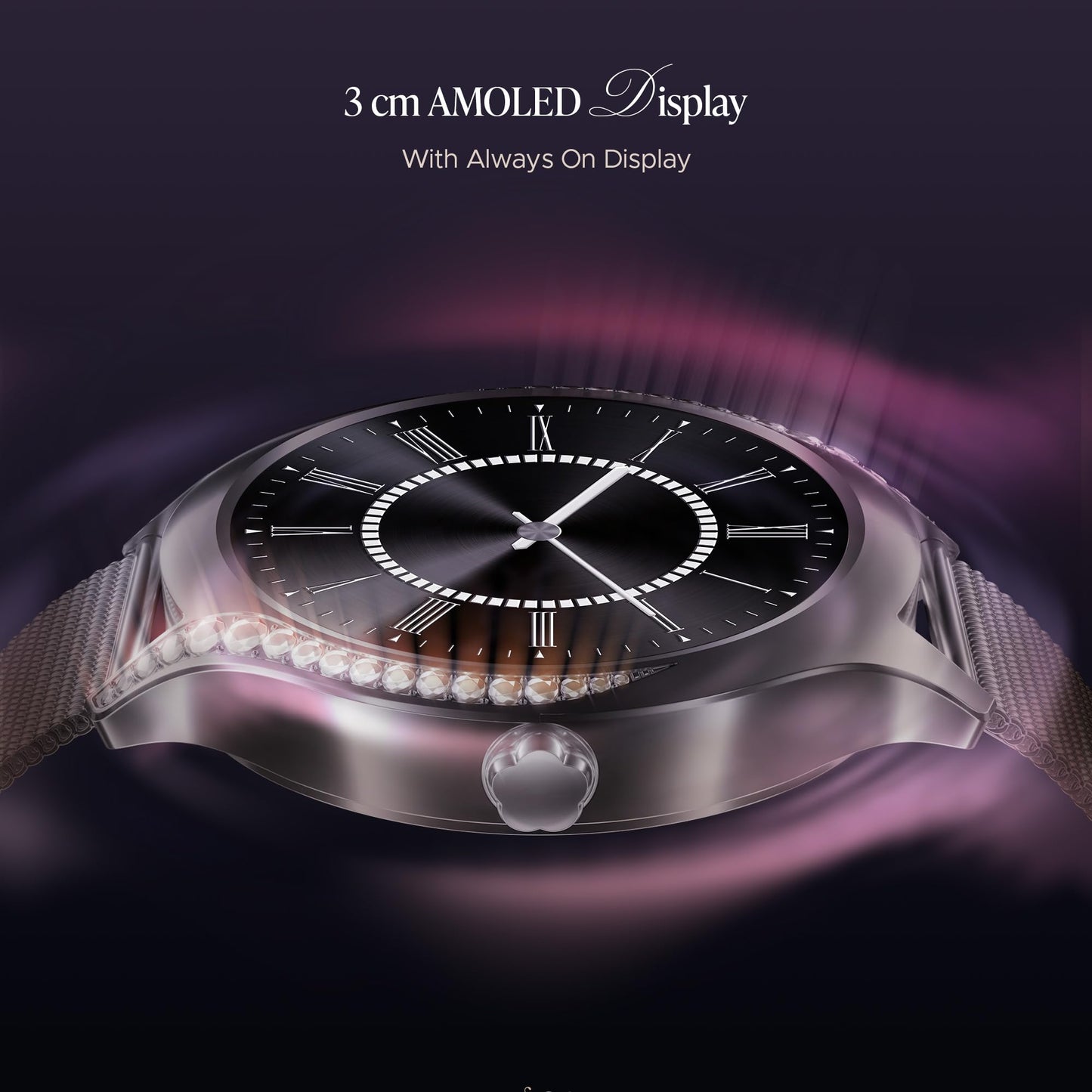 boAt Enigma Gem Women's Luxury Smart Watch w/ 1.19” (3.02cm) AMOLED Display, Emergency SOS Live Location Sharing, Watch Face Studio, QR Tray, BT Calling, 700+ Active Mode, HR & SpO2 (Metallic Silver) SaumyasStore