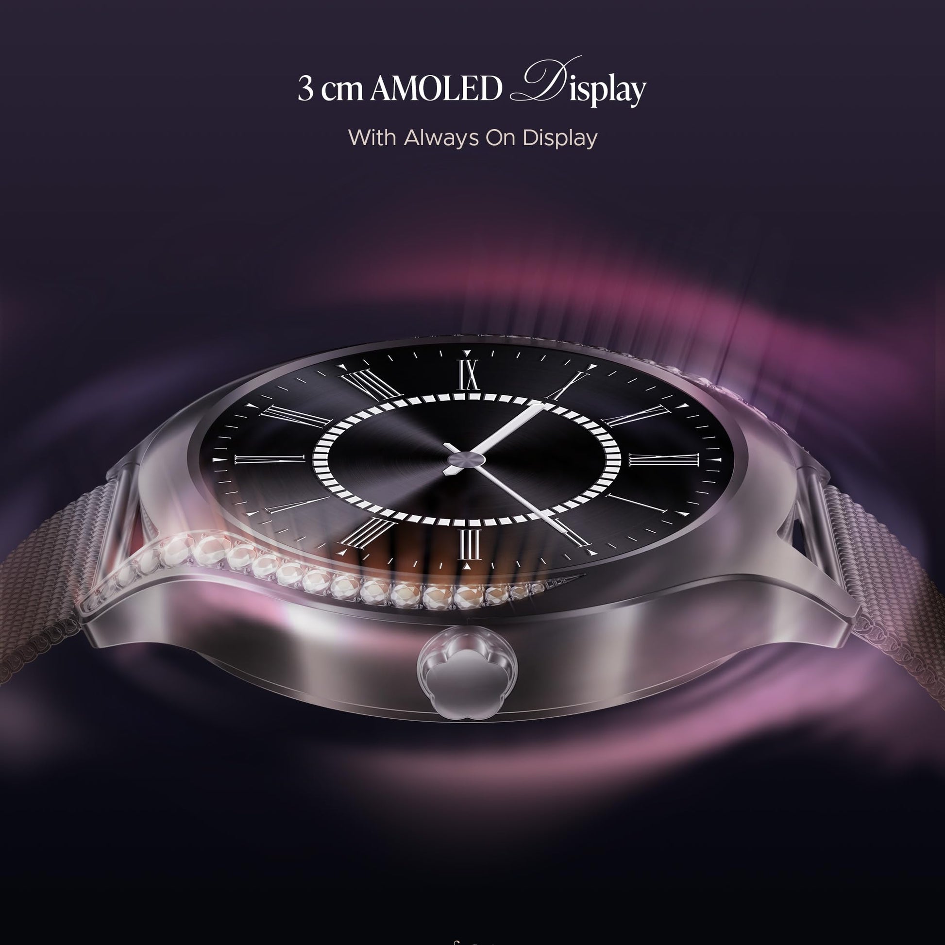 boAt Enigma Gem Women's Luxury Smart Watch w/ 1.19” (3.02cm) AMOLED Display, Emergency SOS Live Location Sharing, Watch Face Studio, QR Tray, BT Calling, 700+ Active Mode, HR & SpO2 (Metallic Silver) SaumyasStore