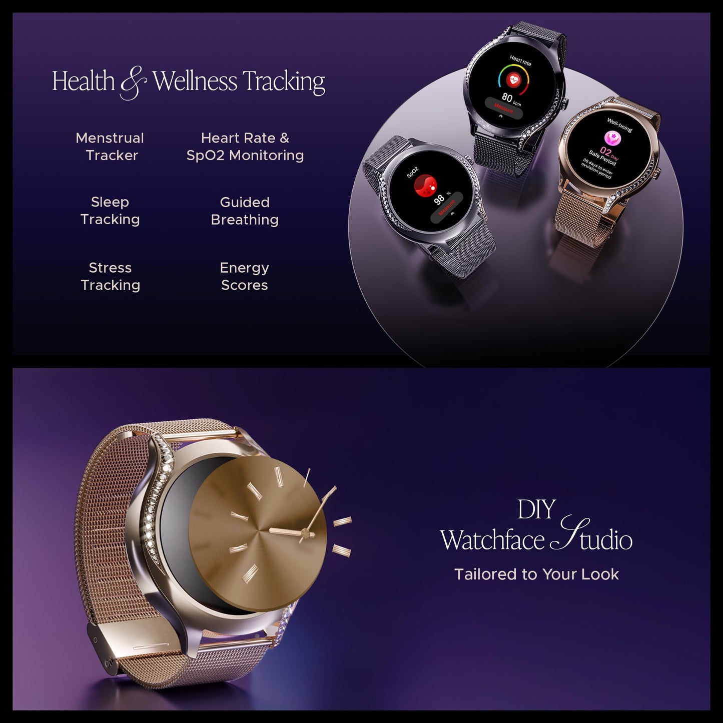 boAt Enigma Gem Women's Luxury Smart Watch w/ 1.19” (3.02cm) AMOLED Display, Emergency SOS Live Location Sharing, Watch Face Studio, QR Tray, BT Calling, 700+ Active Mode, HR & SpO2 (Rose Gold) SaumyasStore