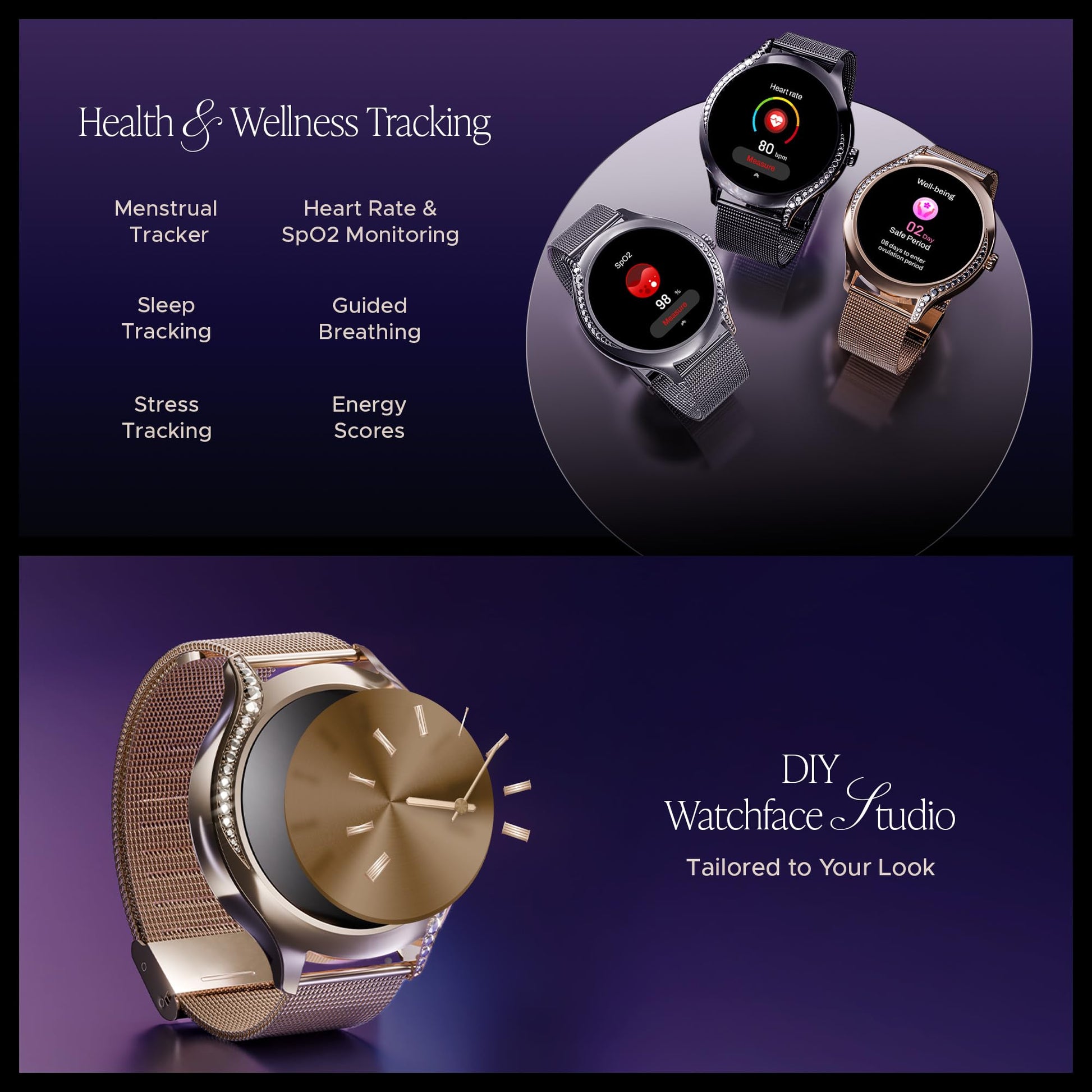 boAt Enigma Gem Women's Luxury Smart Watch w/ 1.19” (3.02cm) AMOLED Display, Emergency SOS Live Location Sharing, Watch Face Studio, QR Tray, BT Calling, 700+ Active Mode, HR & SpO2 (Rose Gold) SaumyasStore