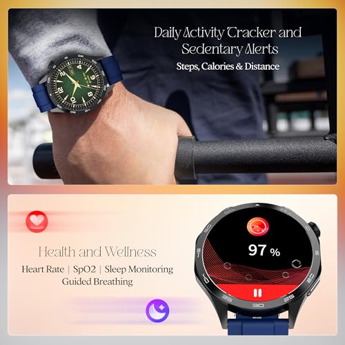 boAt Enigma Radiant Men's Luxury Watch w/Functional Crown,Bluetooth Calling, Upto 6 Days Battery, Sports Modes, Guided Breathing, 1.43"(3.63 cm) AMOLED Display Fitness Smart Watch (Deep Blue) SaumyasStore