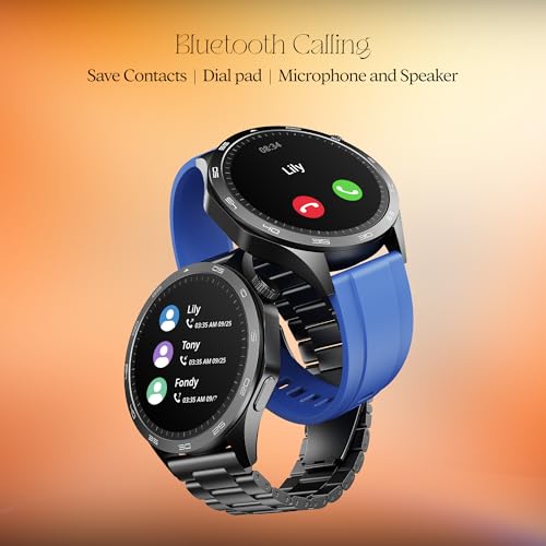 boAt Enigma Radiant Men's Luxury Watch w/Functional Crown,Bluetooth Calling, Upto 6 Days Battery, Sports Modes, Guided Breathing, 1.43"(3.63 cm) AMOLED Display Fitness Smart Watch (Deep Blue) SaumyasStore